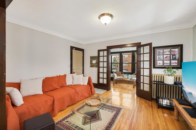 1828 Clinton Ave Unit 3, Minneapolis, MN 55404 - living area featuring french doors, ornamental molding, and light wood-style flooring
