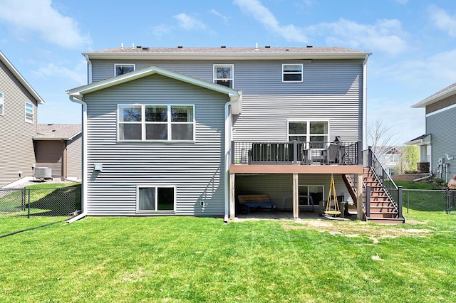 12766 Legacy Creek Pkwy NE, Blaine, MN 55449 - back of property featuring stairway, a wooden deck, and central AC