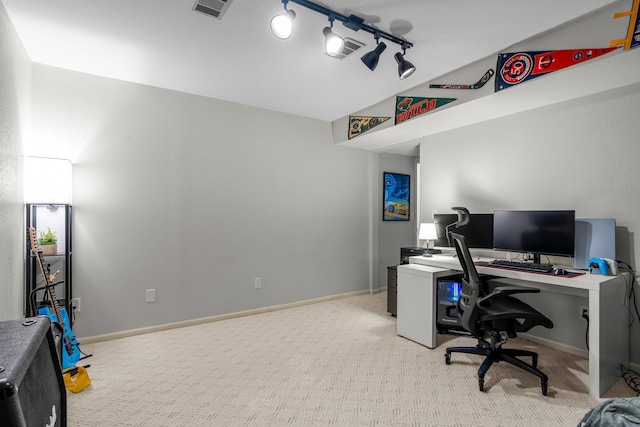 95 Olympic Cir, Chanhassen, MN 55317 - office area featuring rail lighting, light colored carpet, and baseboards