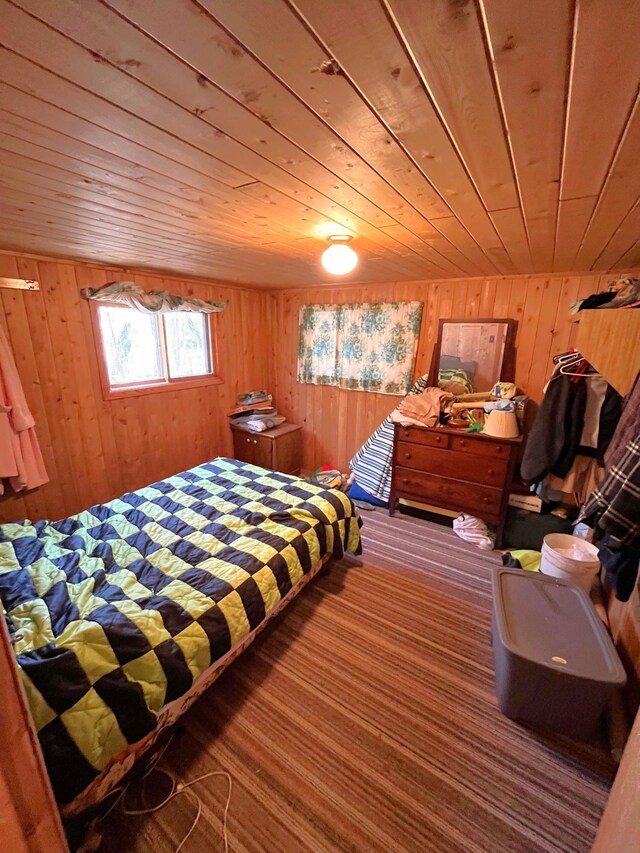 17353 Pine Dr NW, Angle Inlet, MN 56711 - bedroom featuring wood ceiling, wood walls, and access to exterior