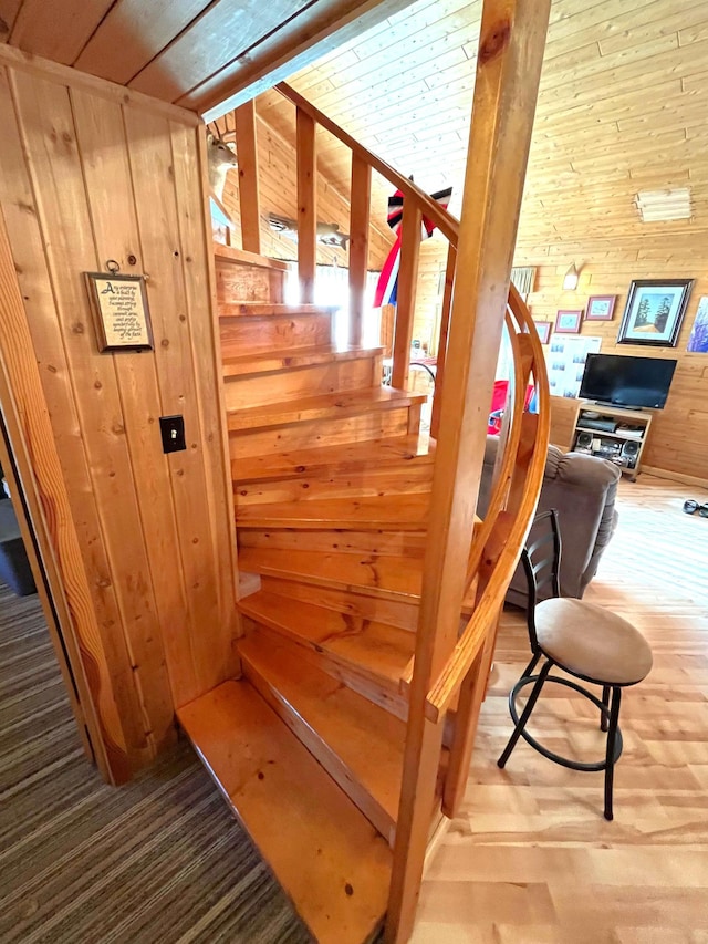 17353 Pine Dr NW, Angle Inlet, MN 56711 - staircase featuring wood walls