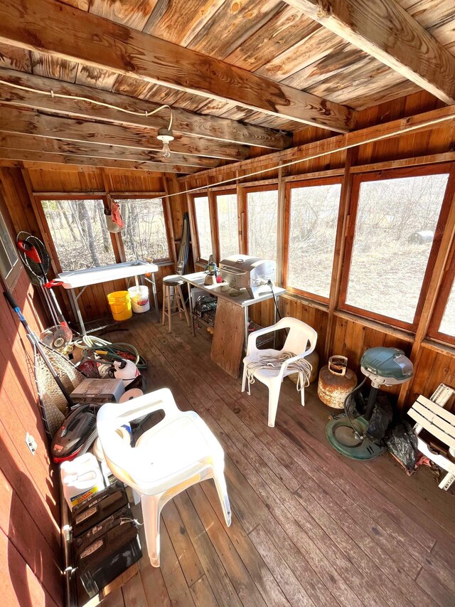 17353 Pine Dr NW, Angle Inlet, MN 56711 - sunroom / solarium featuring beamed ceiling