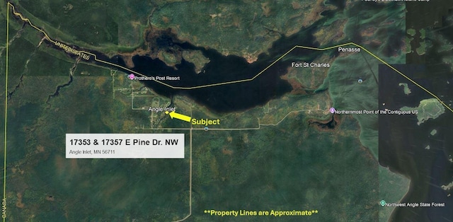 17353 Pine Dr NW, Angle Inlet, MN 56711 - map / location featuring property parcel outlined