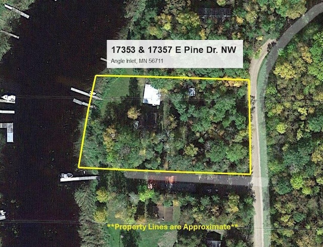 17353 Pine Dr NW, Angle Inlet, MN 56711 - aerial map of property and surrounding area with property parcel outlined