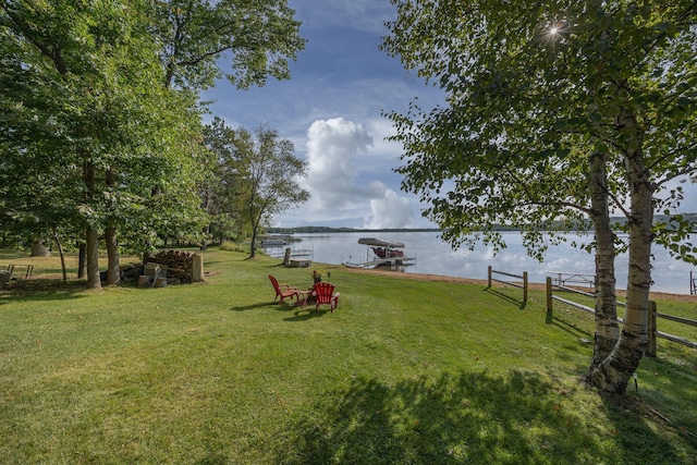 4224 Thunder Lake Lodge Dr NE, Remer, MN 56672 - view of green lawn featuring a water view and a boat dock