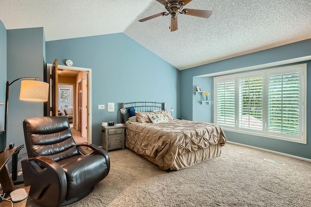 1237 Summit Oaks Dr, Burnsville, MN 55337 - bedroom featuring vaulted ceiling, a textured ceiling, carpet, and a ceiling fan