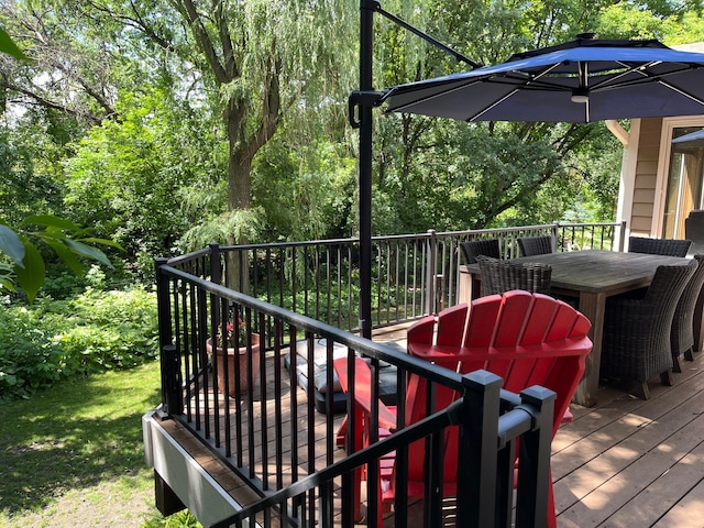 1237 Summit Oaks Dr, Burnsville, MN 55337 - wooden terrace featuring outdoor dining space