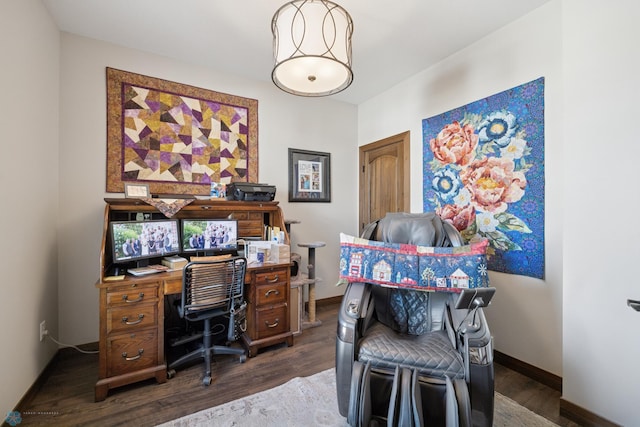 office featuring dark wood finished floors and baseboards