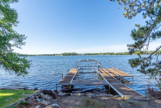view of dock with a water view