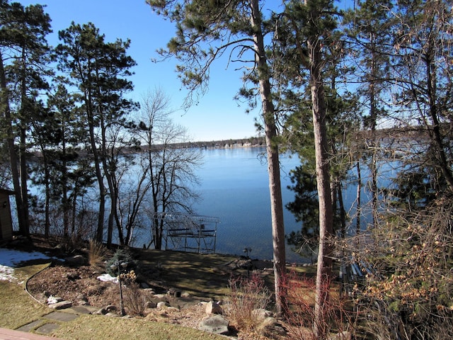 property view of water featuring a boat dock