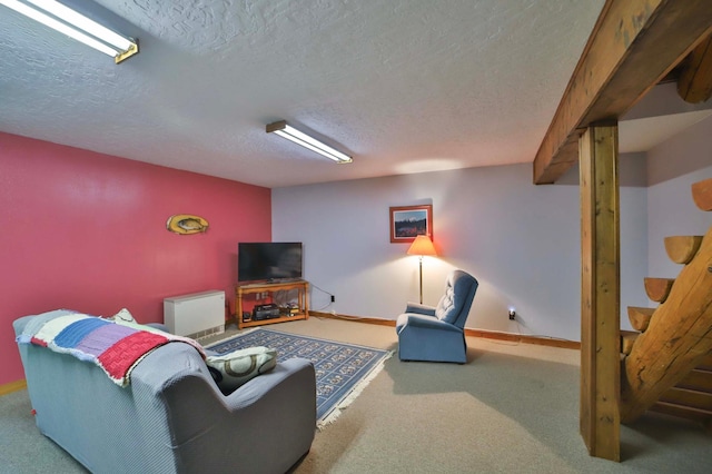 24997 145th Ave, Fort Ripley, MN 56449 - living area featuring carpet flooring, a textured ceiling, and baseboards