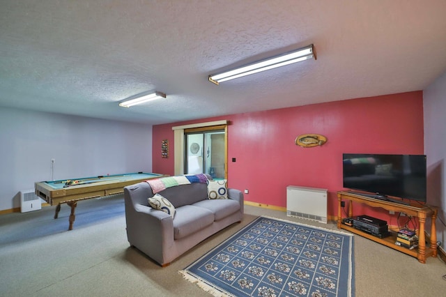 24997 145th Ave, Fort Ripley, MN 56449 - rec room with carpet floors, pool table, a textured ceiling, and baseboards