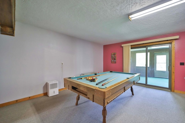 24997 145th Ave, Fort Ripley, MN 56449 - playroom featuring pool table, baseboards, a textured ceiling, and carpet floors