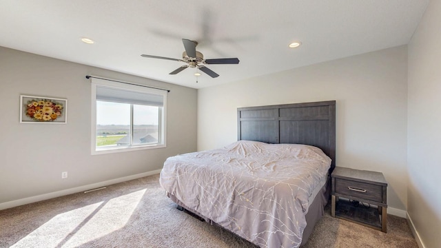 577 Keefe Ct NW, Eyota, MN 55934 - bedroom with carpet, baseboards, recessed lighting, and a ceiling fan
