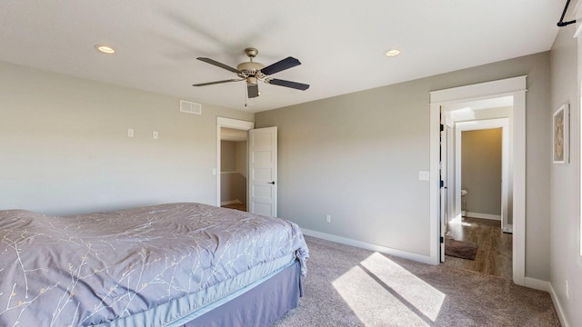 577 Keefe Ct NW, Eyota, MN 55934 - carpeted bedroom with baseboards, recessed lighting, and a ceiling fan
