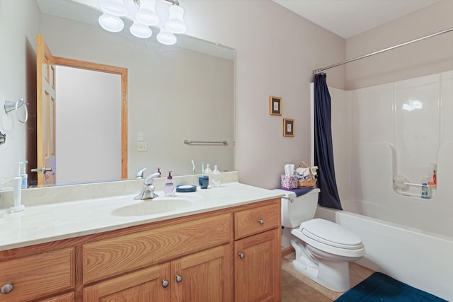 46463 Cambridge Dr, Stanchfield, MN 55080 - full bathroom with toilet, vanity, tile patterned flooring, and shower / bath combo