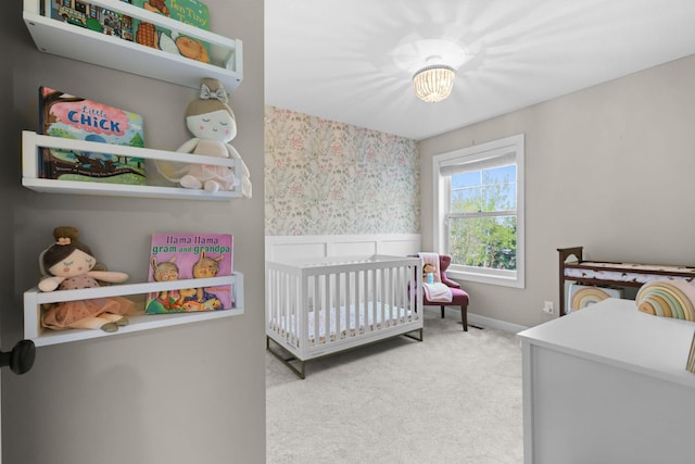 11464 Wagon Wheel Curv, Woodbury, MN 55129 - bedroom featuring carpet, a nursery area, baseboards, and wallpapered walls