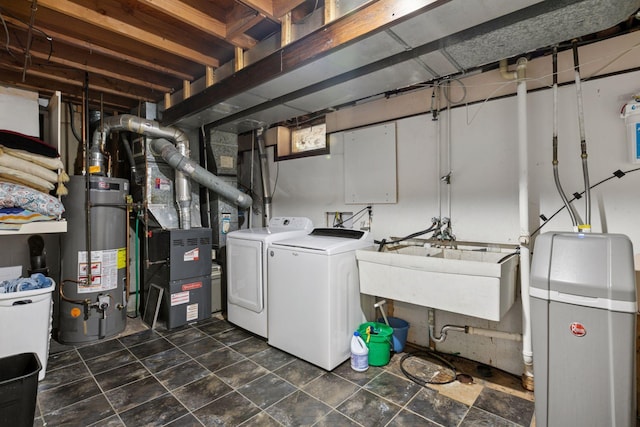 7900 Idaho Cir N, Brooklyn Park, MN 55445 - unfinished below grade area featuring gas water heater, washer and dryer, and heating unit