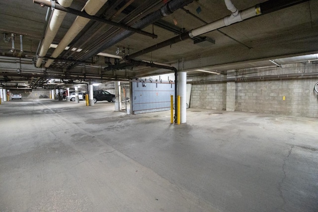 parking deck with concrete block wall