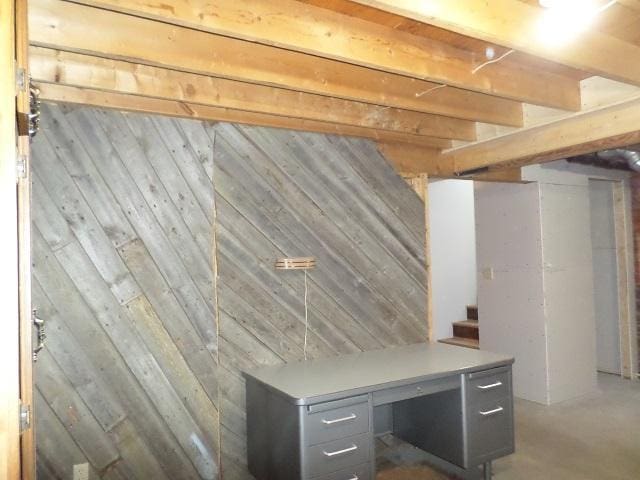 202 Buse Ave NE, Red Lake Falls, MN 56750 - interior space featuring stairs and wooden walls