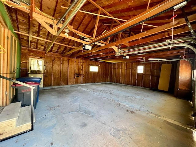 garage with a garage door opener