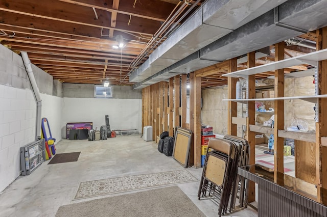 view of unfinished basement
