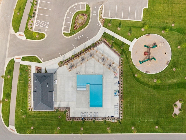 aerial view of a pool area