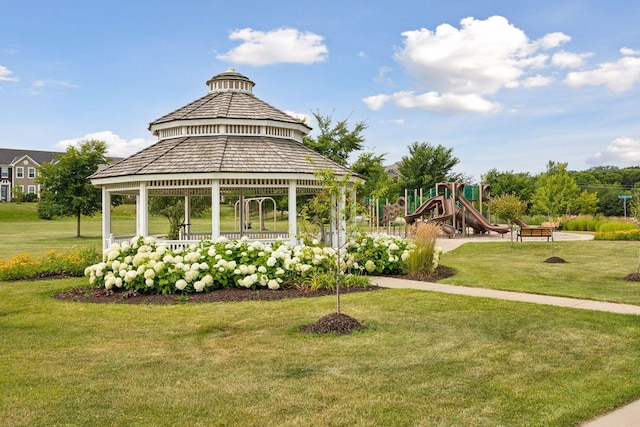view of home's community featuring a gazebo and a lawn