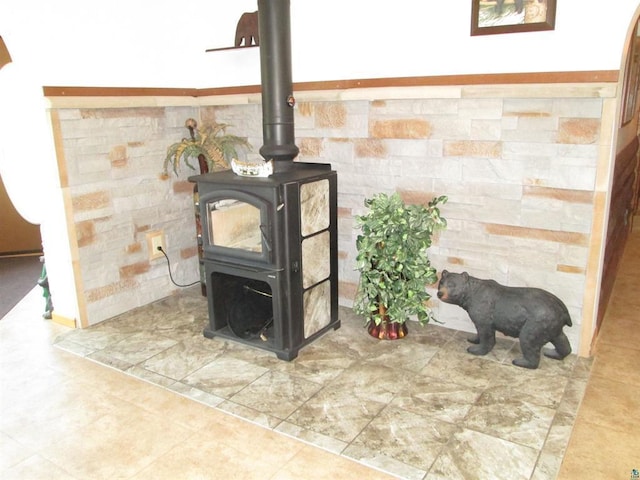 room details with a wood stove