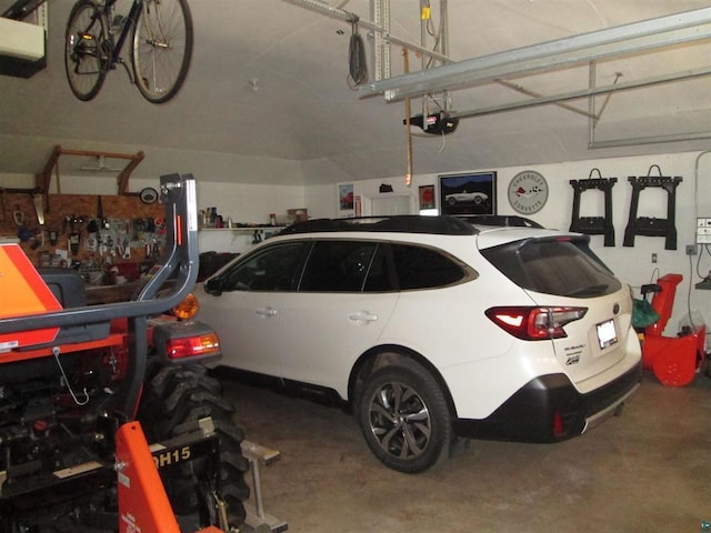 garage with a garage door opener