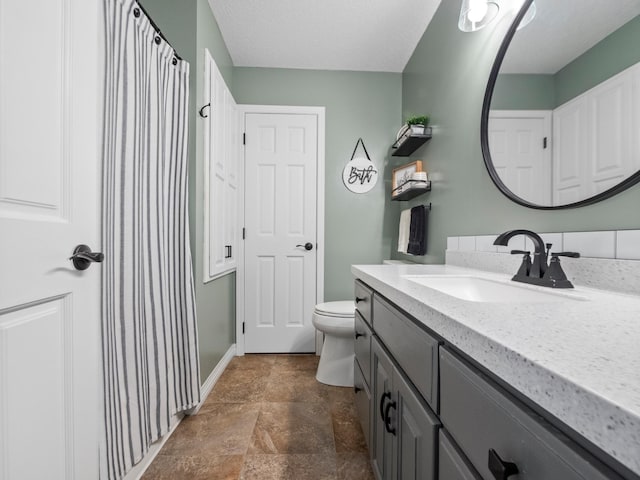 10823 Big Chip Rd NW, Brandon Twp, MN 56315 - bathroom with vanity, stone finish flooring, and a shower with shower curtain