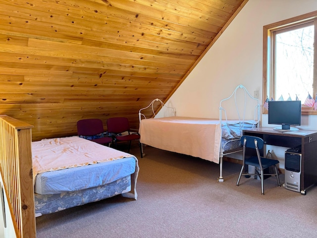 5301 Oak St, Isle, MN 56342 - carpeted bedroom featuring vaulted ceiling and wooden ceiling
