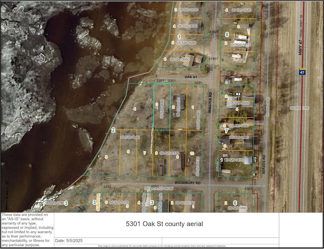 5301 Oak St, Isle, MN 56342 - aerial view of property's location with property boundaries highlighted