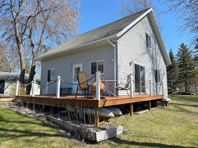 5301 Oak St, Isle, MN 56342 - back of house with a yard and a wooden deck