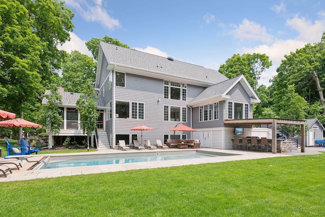 8622 French Curv, Eden Prairie, MN 55347 - rear view of property with stairs, a lawn, an outdoor hangout area, and an outdoor pool