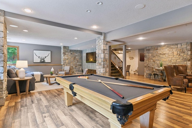 8622 French Curv, Eden Prairie, MN 55347 - game room featuring pool table, wood finished floors, a textured ceiling, and recessed lighting
