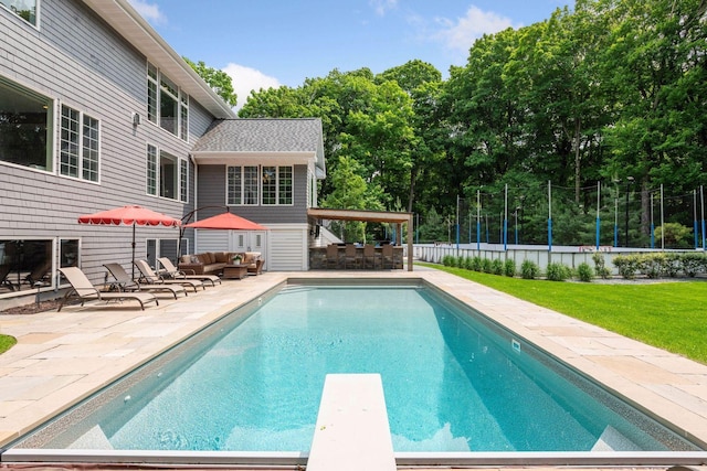8622 French Curv, Eden Prairie, MN 55347 - view of pool with an outdoor hangout area, a patio, and a diving board
