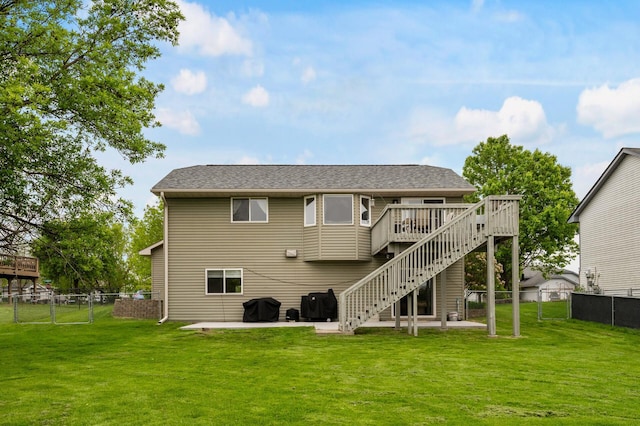 14380 Geneva Ave N, Hugo, MN 55038 - back of house with a patio area, a gate, stairs, a deck, and a shingled roof