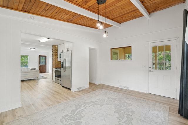 1775 Morgan Ave, Saint Paul, MN 55116 - empty room with light wood-type flooring and wooden ceiling with exposed beams