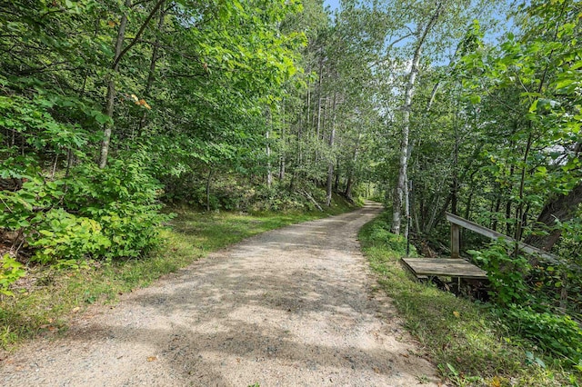 view of street with a wooded view
