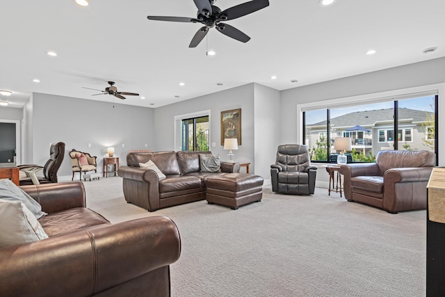 4152 Hummingbird Ct N, Lake Elmo, MN 55042 - living area featuring carpet flooring, recessed lighting, and a ceiling fan