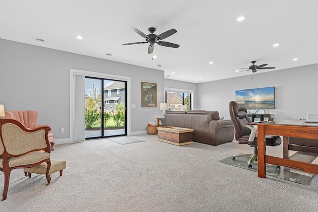 4152 Hummingbird Ct N, Lake Elmo, MN 55042 - office area with recessed lighting, a ceiling fan, light carpet, and baseboards