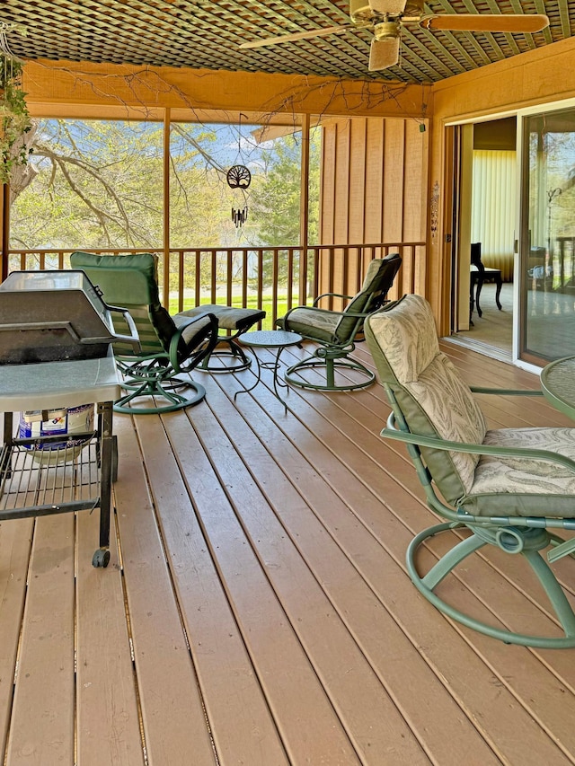 7864 Demontreville Trl N, Lake Elmo, MN 55042 - wooden deck with ceiling fan