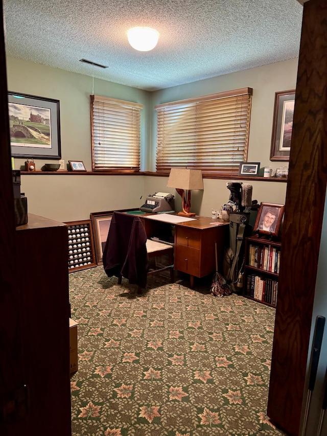 7864 Demontreville Trl N, Lake Elmo, MN 55042 - carpeted home office featuring a textured ceiling