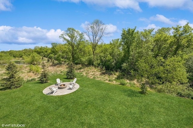 4738 Maas Ct, Minnetrista, MN 55375 - view of grassy yard with a fire pit and a patio area