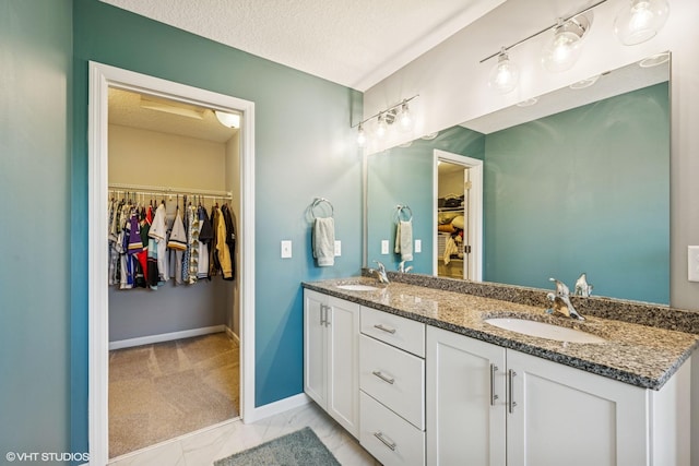 4738 Maas Ct, Minnetrista, MN 55375 - full bathroom with a textured ceiling, double vanity, baseboards, and a spacious closet