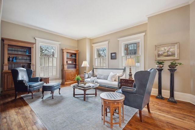 1203 Mount Curve Ave, Minneapolis, MN 55403 - living room featuring crown molding, a healthy amount of sunlight, and wood-type flooring