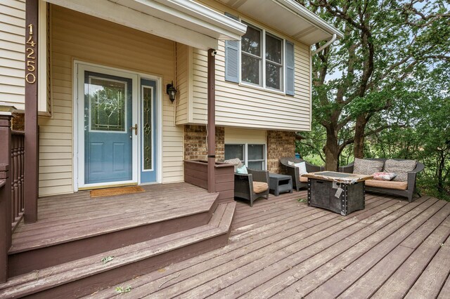14250 Upper 54th St N, Oak Park Heights, MN 55082 - wooden terrace with an outdoor living space with a fire pit