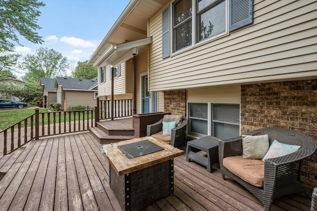 14250 Upper 54th St N, Oak Park Heights, MN 55082 - wooden deck with an outdoor living space with a fire pit