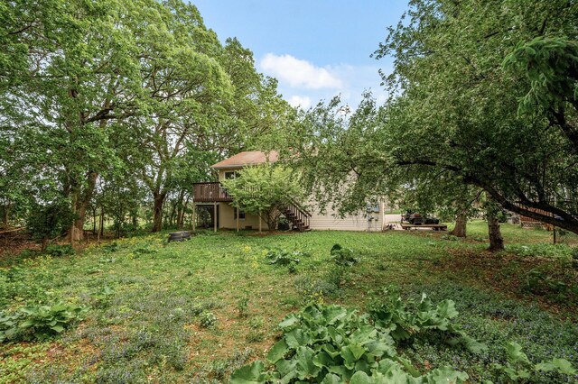 14250 Upper 54th St N, Oak Park Heights, MN 55082 - view of grassy yard featuring stairway and a deck